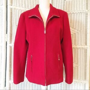 MDP Mario De Pinto Red Wool Zip Jacket Womens Made USA Tailored Coat Minimalist
